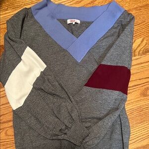 Parker Blue and Gray V-Neck Sweater balloon sleeves brand new